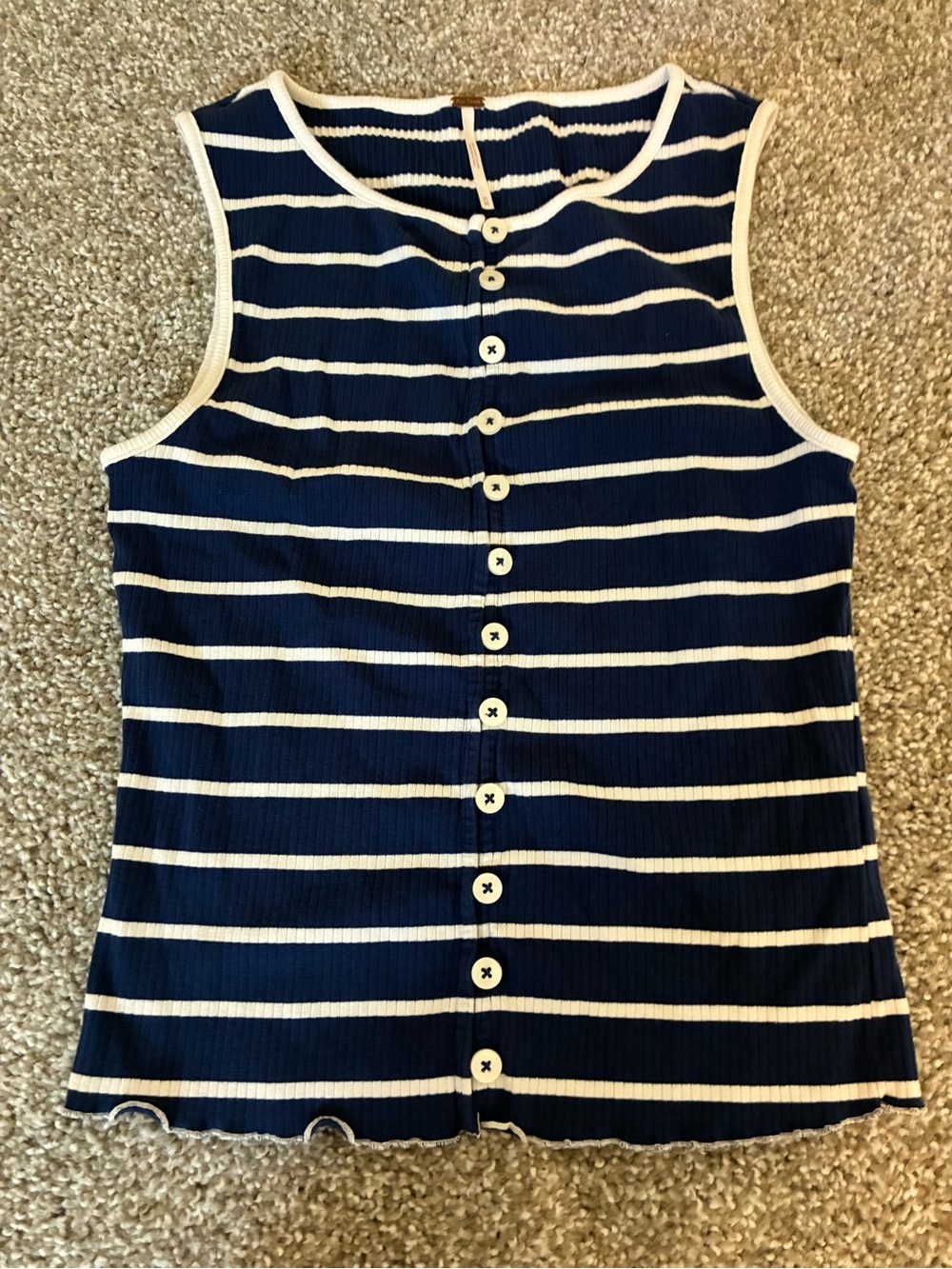 Free People Navy and White Striped Ribbed Button Tank